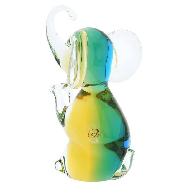 Murano Glass Elephant - Amber Aqua