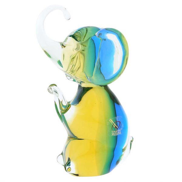 Murano Glass Elephant - Amber Aqua