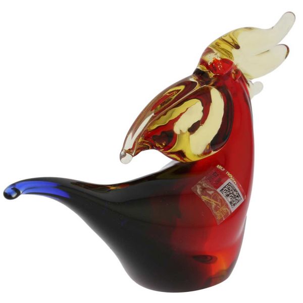 Murano Glass Toucan - Red Blue Amber