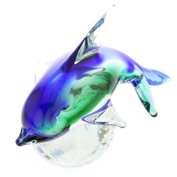 Murano Glass Dolphin On Base - Blue and Green