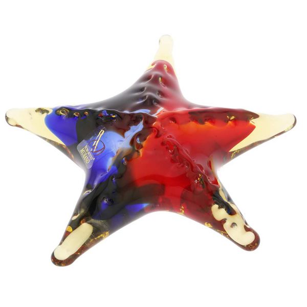 Murano Glass Starfish - Red Blue Amber