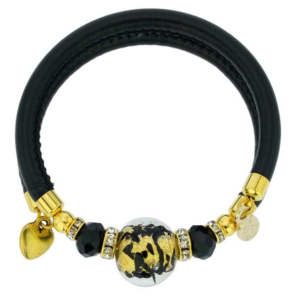 Dorato Murano Glass Leather Bracelet - Black