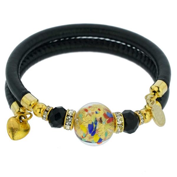 Dorato Murano Glass Leather Bracelet - Multicolor Confetti