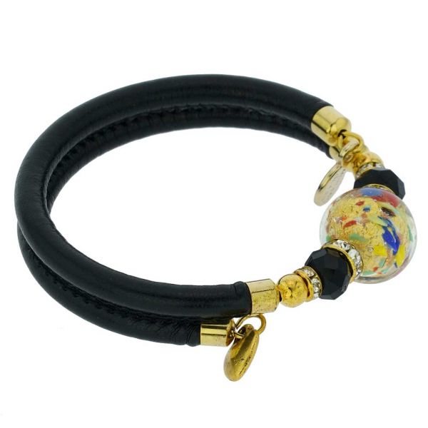 Dorato Murano Glass Leather Bracelet - Multicolor Confetti