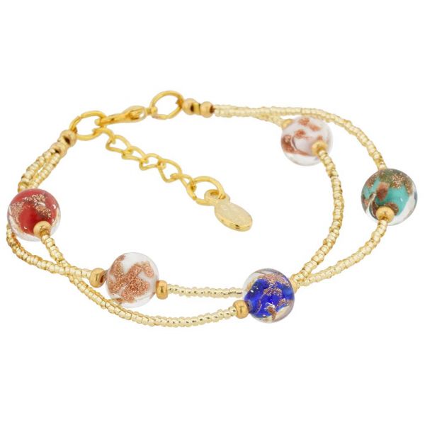 Murano Glass Sparkles Bracelet - Gold Multicolor