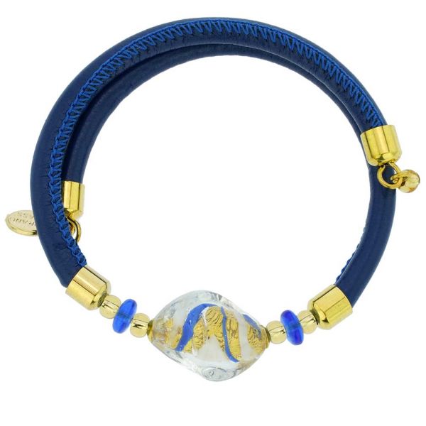 Delizia Murano Glass Leather Bracelet - Blue