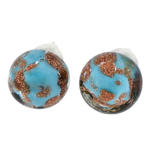 Murano Ball Stud Earrings - Sparkling Aqua Blue