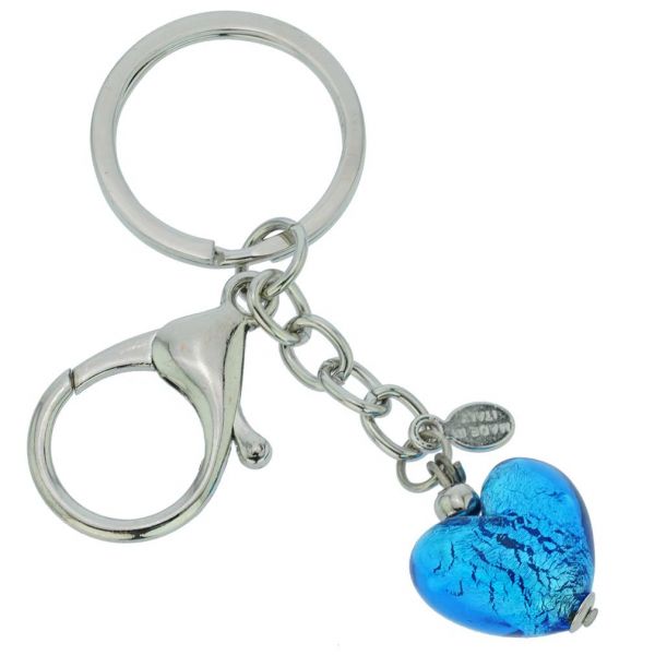 Murano Heart Keychain - Aqua Blue