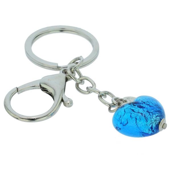 Murano Heart Keychain - Aqua Blue