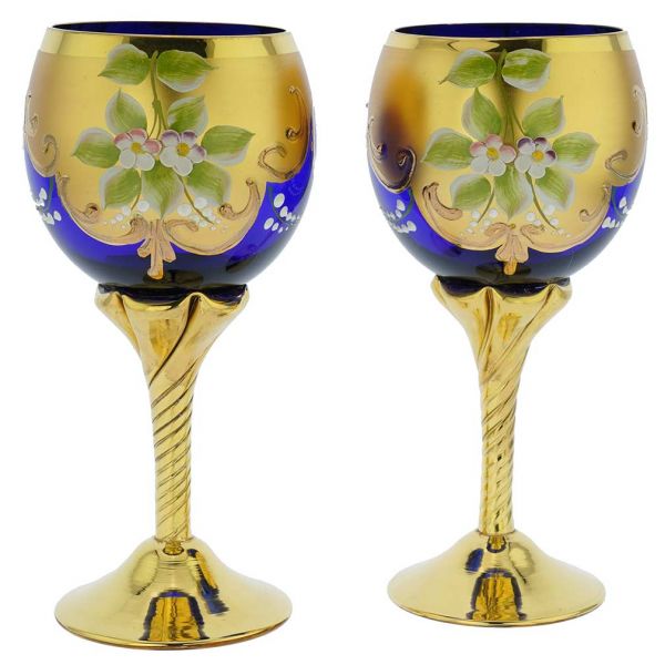 Murano Glass Goblets | Set of Two Murano Glass Wine Glasses 24K Gold ...