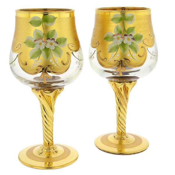 Murano Glass Goblets | Set of Two Murano Glass Wine Glasses 24K Gold ...