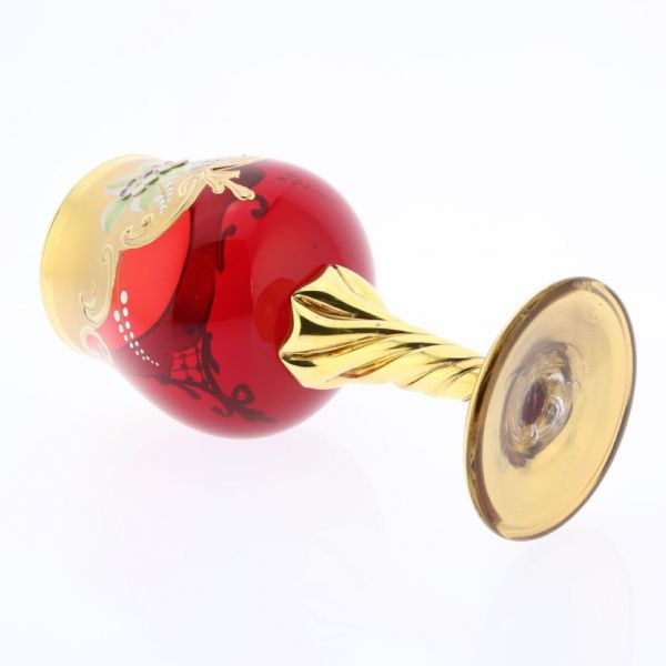 Set Of Two Murano Glass Wine Glasses 24K Gold Leaf - Red