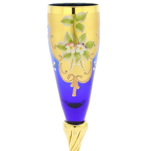 Set Of Two Murano Glass Champagne Flutes 24K Gold Leaf - Blue