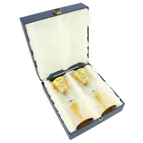 Set Of Two Murano Glass Champagne Flutes 24K Gold Leaf - Transpa