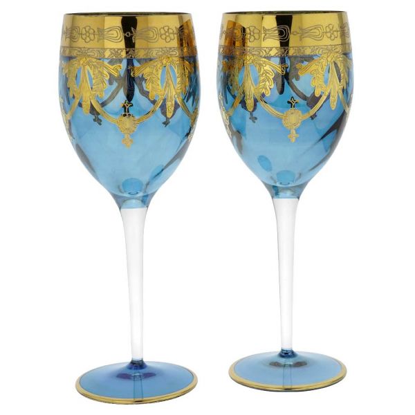 Set Of Two Murano Glass Wine Glasses - Blue