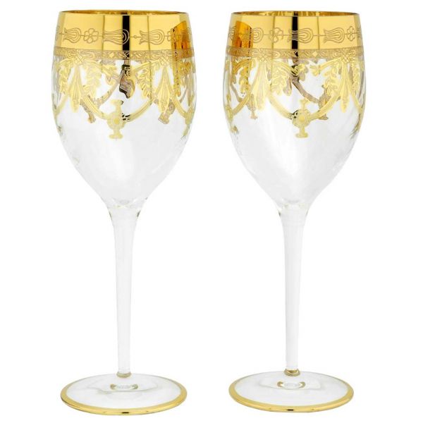 Set Of Two Murano Glass Wine Glasses - Transparent Gold