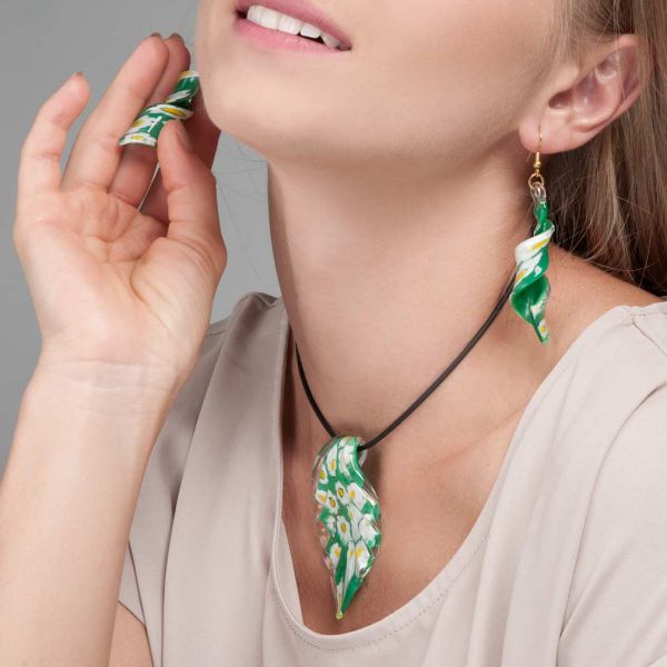 Green Daisy Spiral Earrings