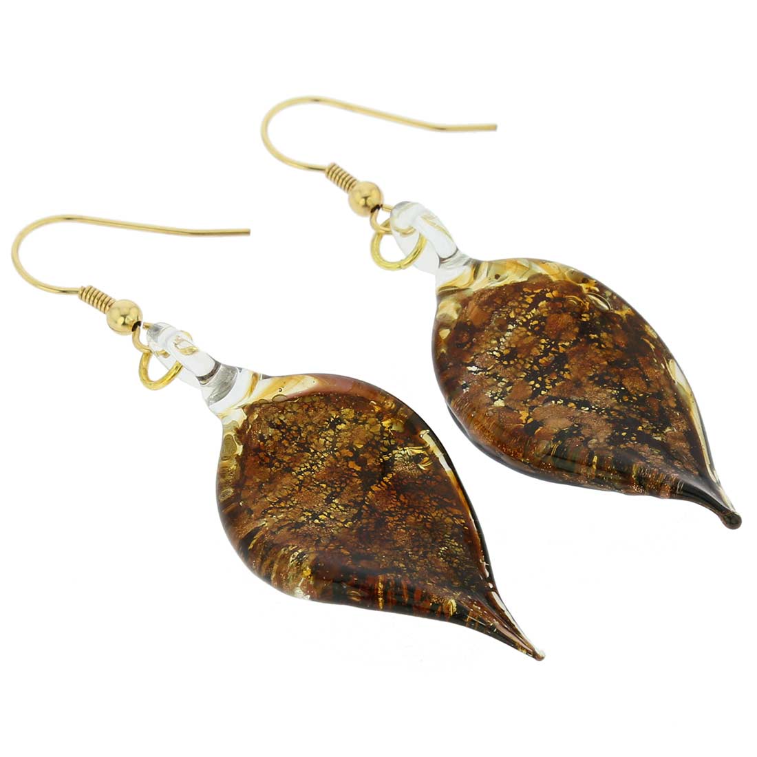Golden Brown Sparkle Leaf-Shaped Earrings