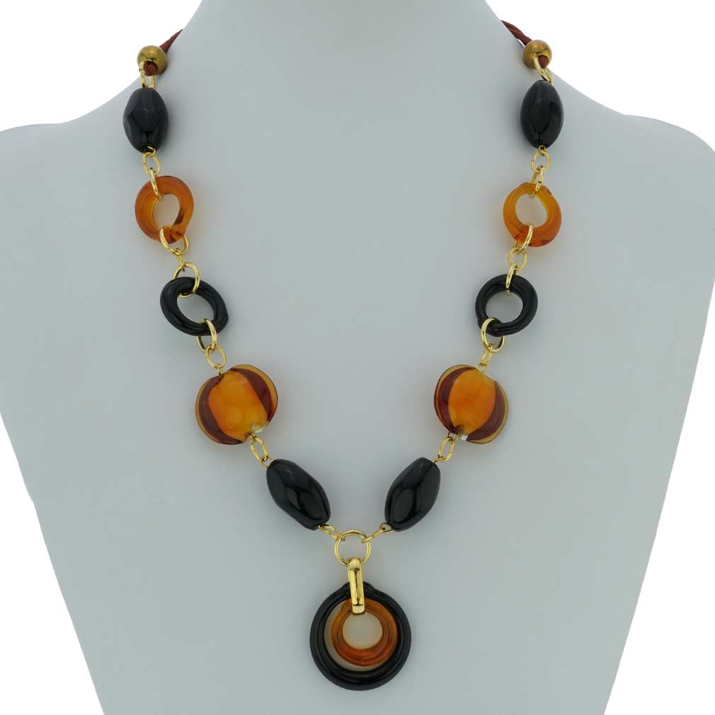 Saturn Murano Glass Necklace - Black And Topaz