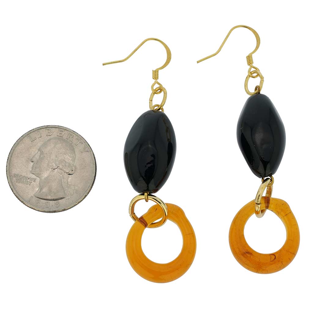 Saturn Murano Glass Earrings - Black And Golden Brown
