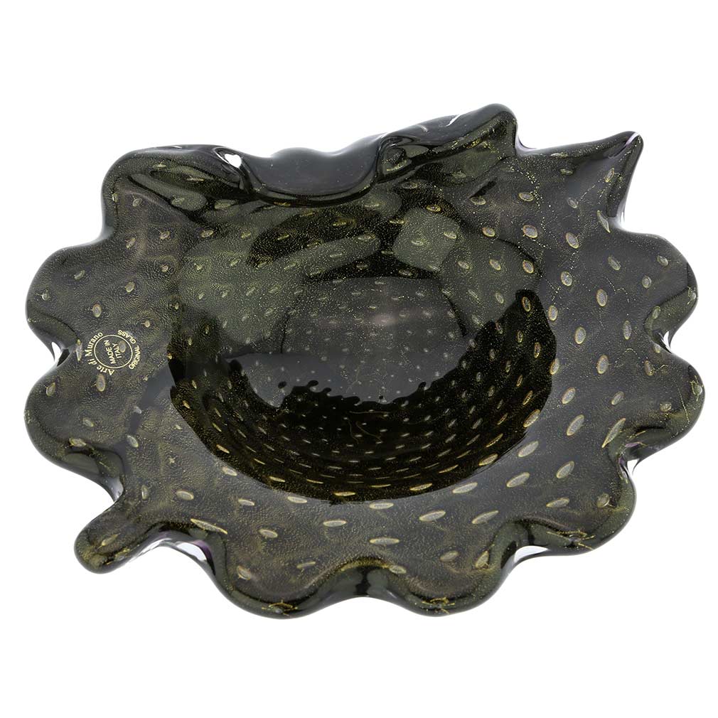 Murano Glass Bullicante Leaf Bowl - Black