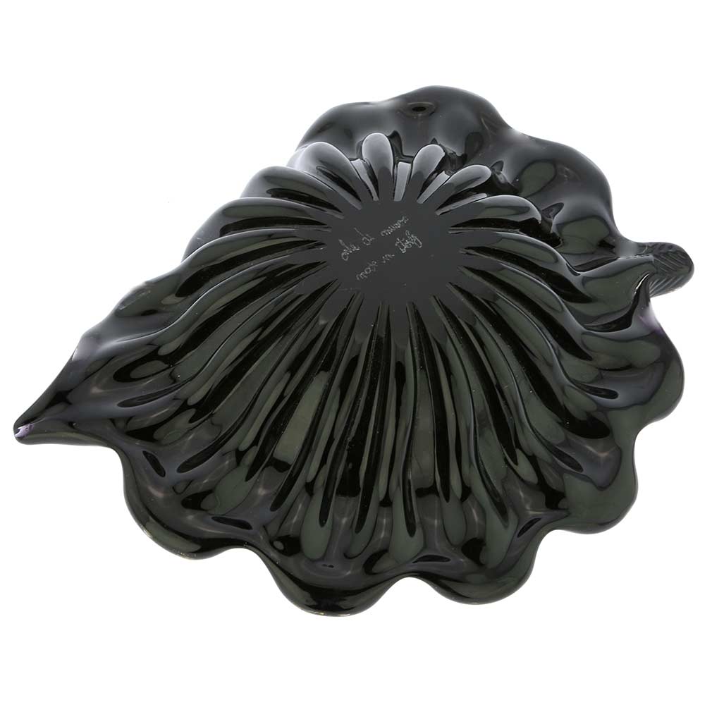 Murano Glass Bullicante Leaf Bowl - Black