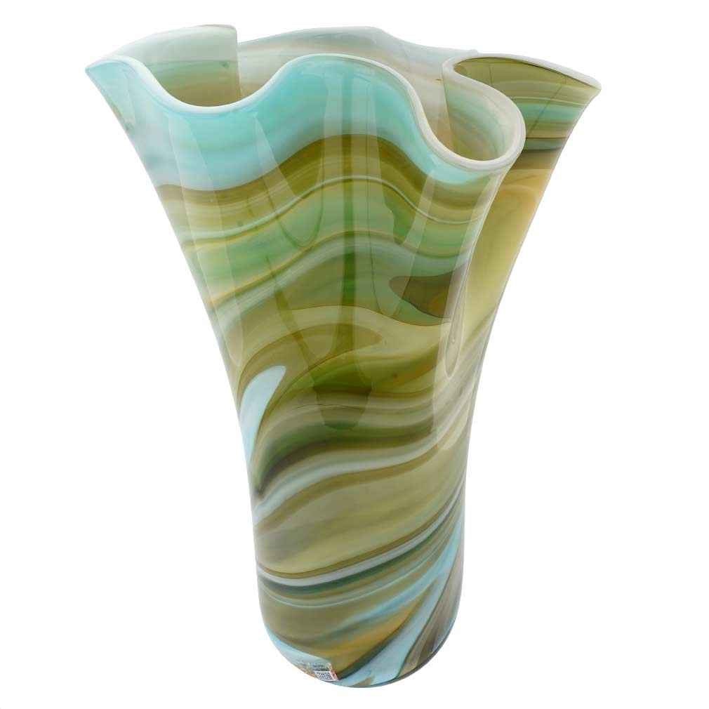 Murano Glass Fazzoletto Vase - Green Brown Blue