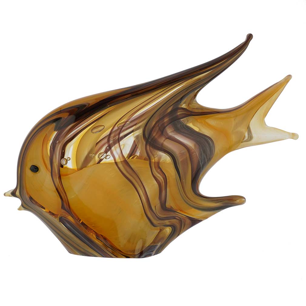 Murano Art Glass Angel Fish - Golden Brown Waves