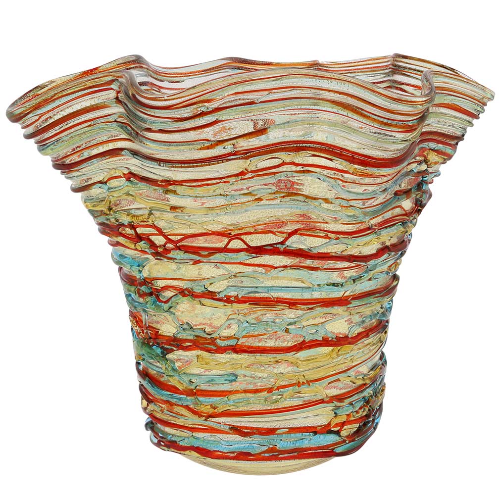 Murano Glass Vesuvio Threaded Wide Wavy Vase