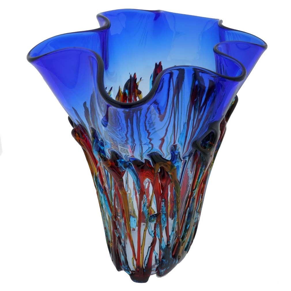 Murano Glass Oceanos Abstract Art Vase - Blue Red