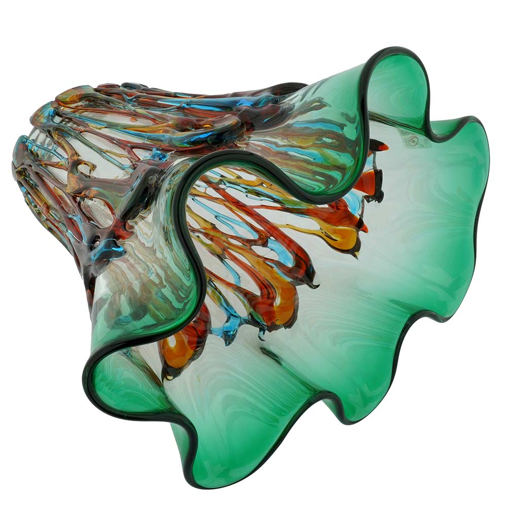 Murano Glass Oceanos Abstract Art Vase - Green