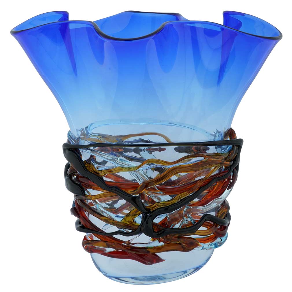 Murano Glass Vesuvio Fazzoletto Vase - Blue