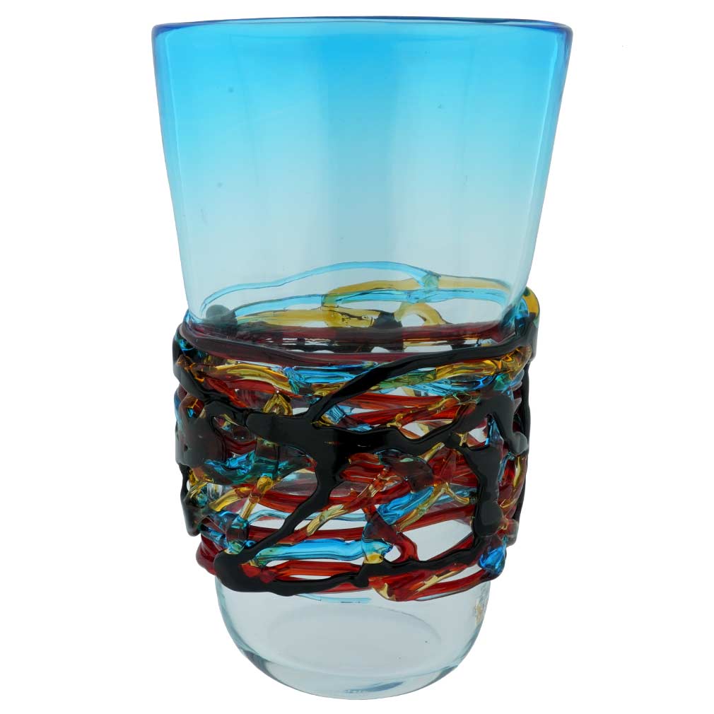 Murano Glass Vesuvio Oval Vase - Aqua Blue