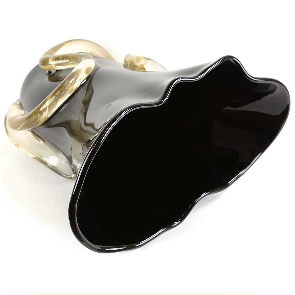 Murano Glass Centerpiece Vase - Black and Gold