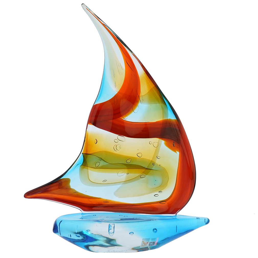 Art Glass Large Sailboat - Sky Blue and Red