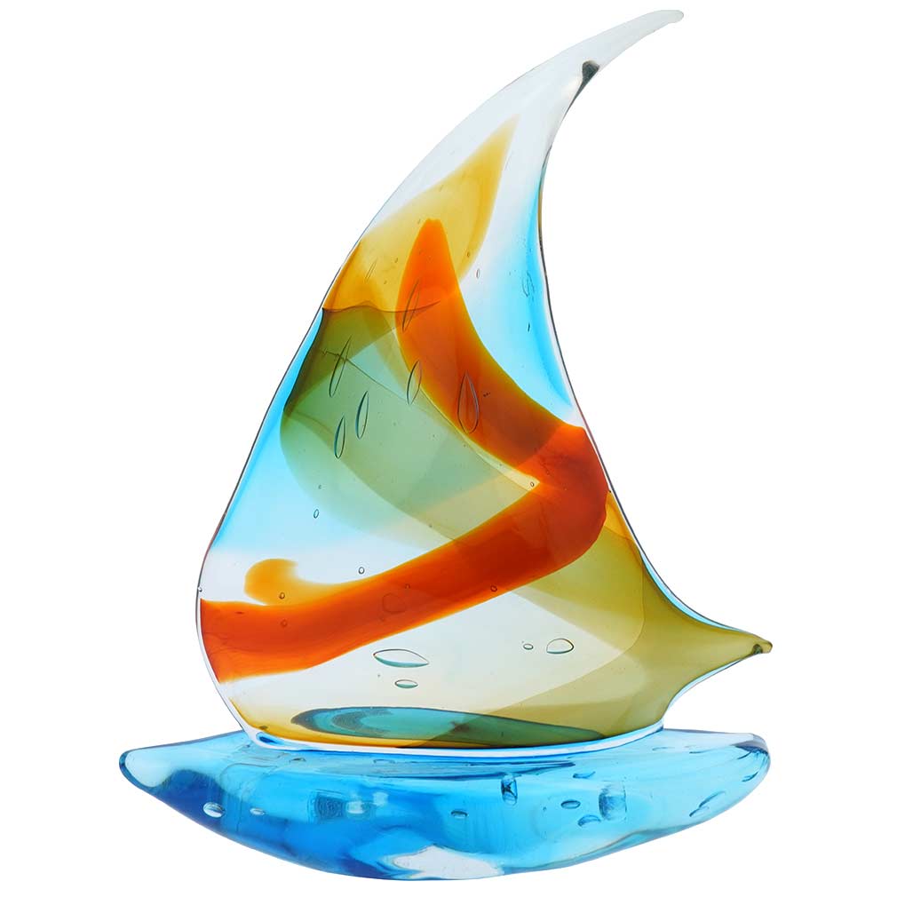 Art Glass Large Sailboat - Sky Blue and Red