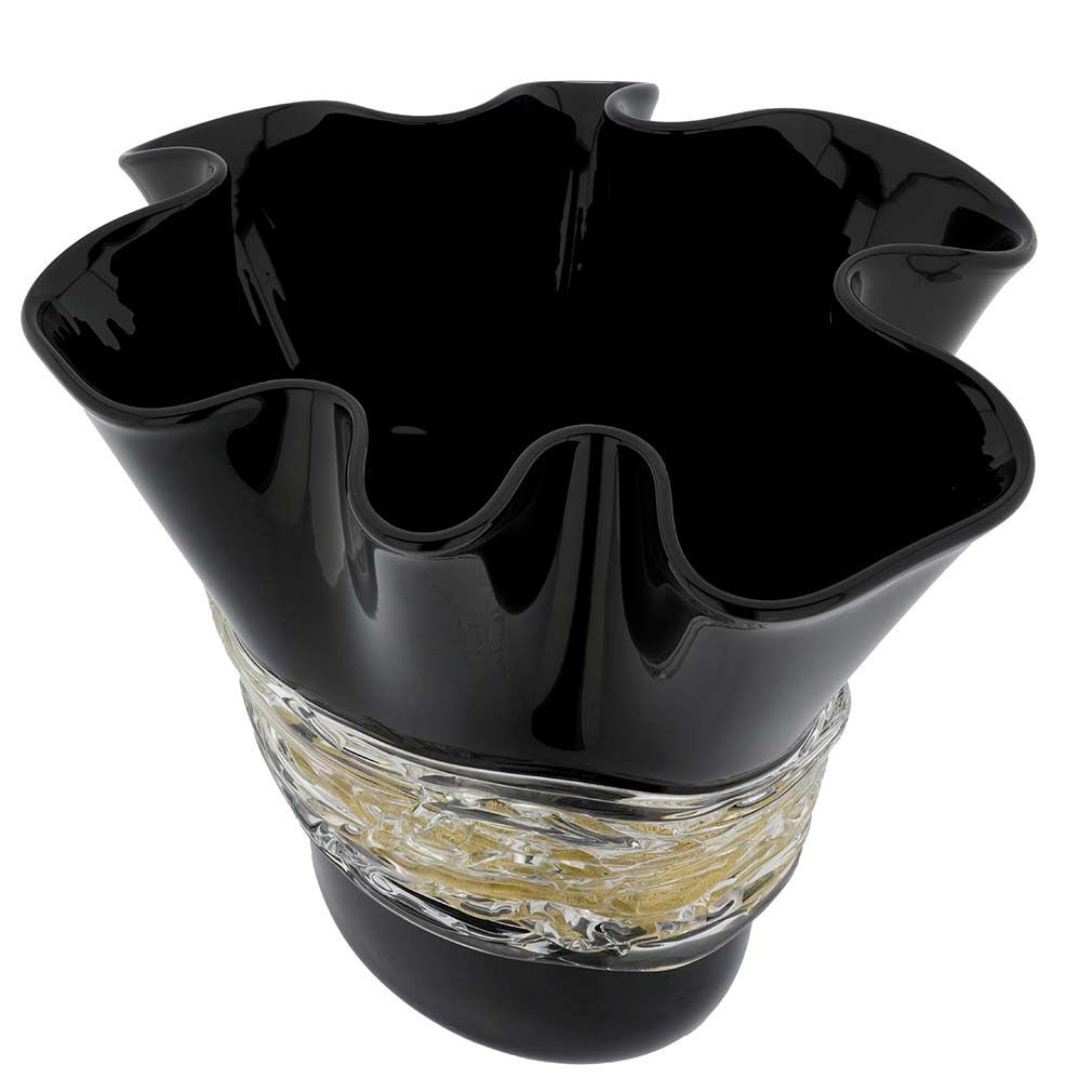 Murano Glass Centerpiece Vase - Black and Gold