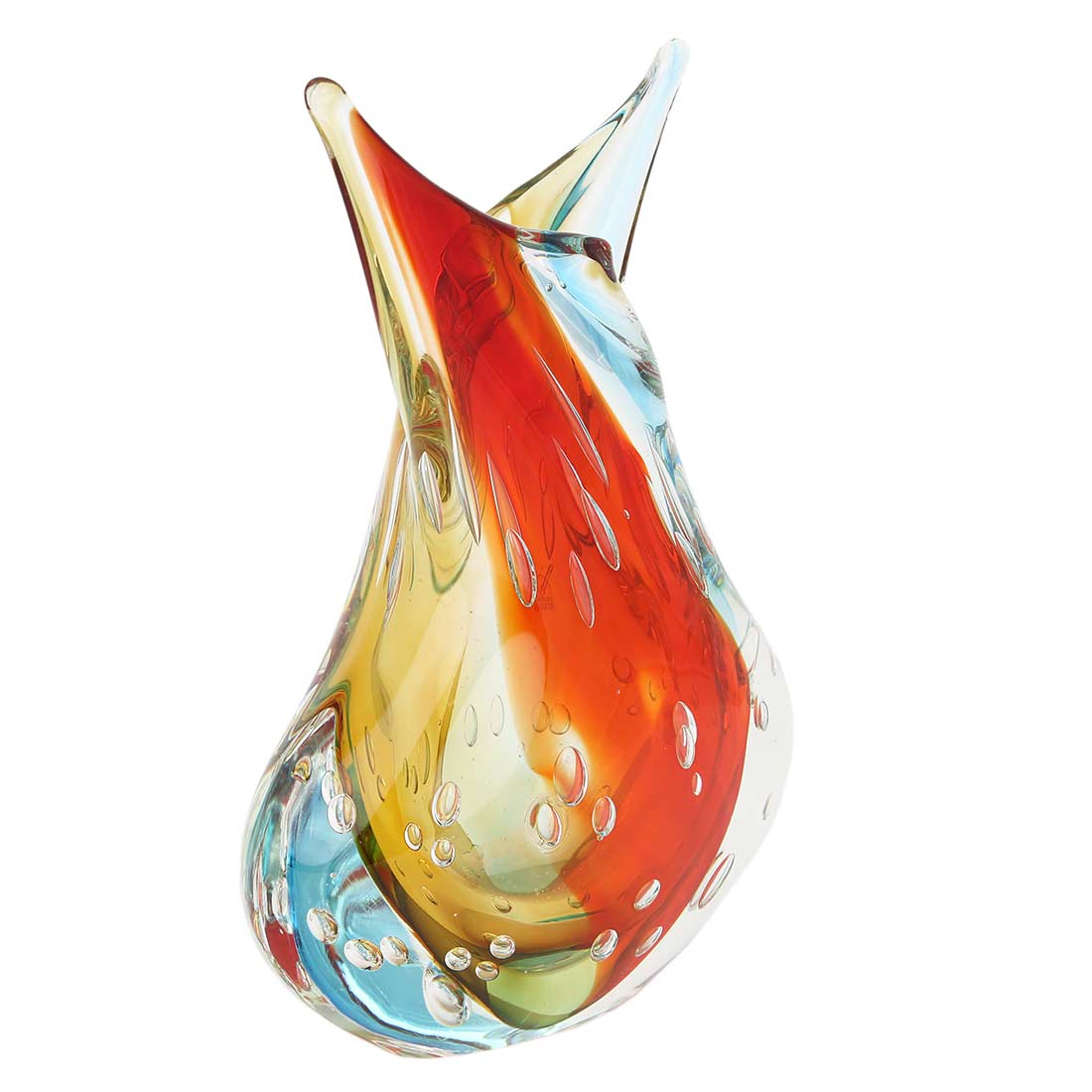 Murano Art Glass Sommerso Leaves Vase - Venetian Sunrise