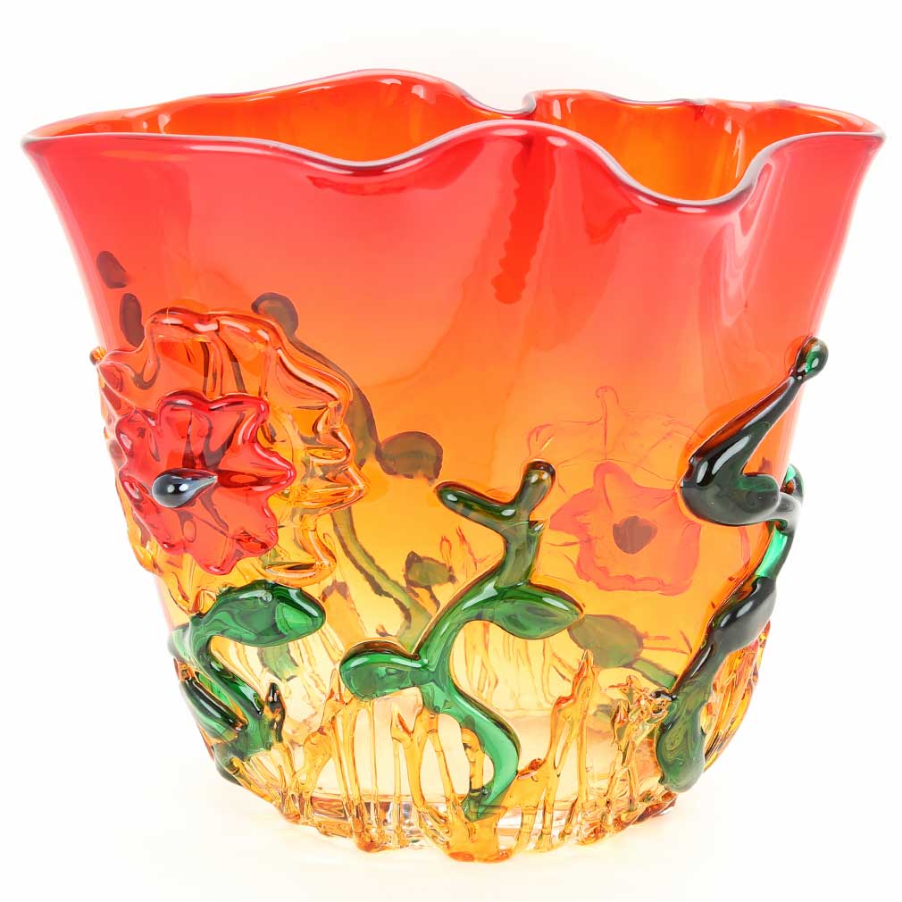 Murano Glass Abstract Flower Vase - Red