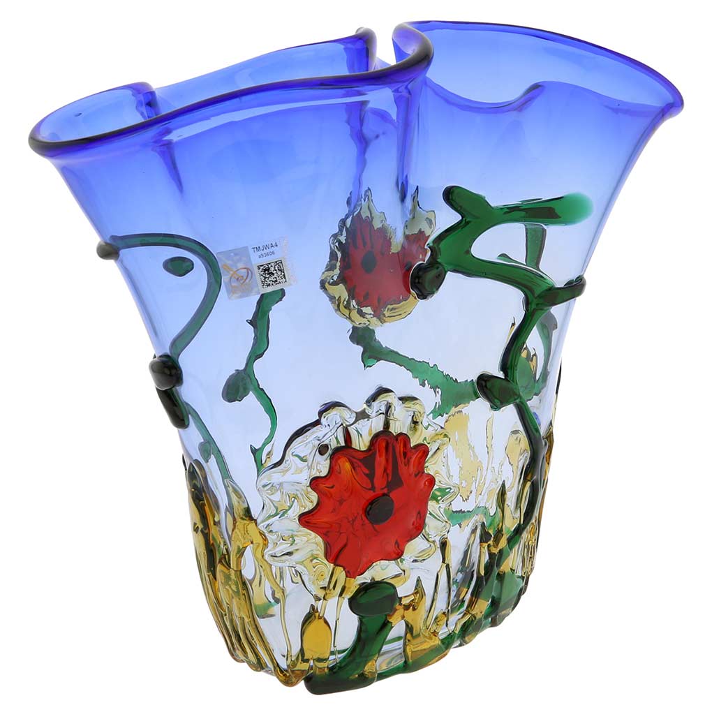 Murano Glass Abstract Flower Vase - Blue