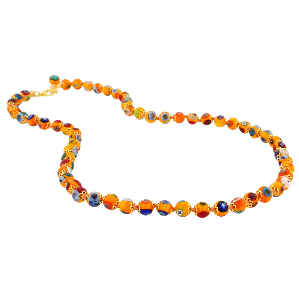 Murano Mosaic Long Necklace - Orange