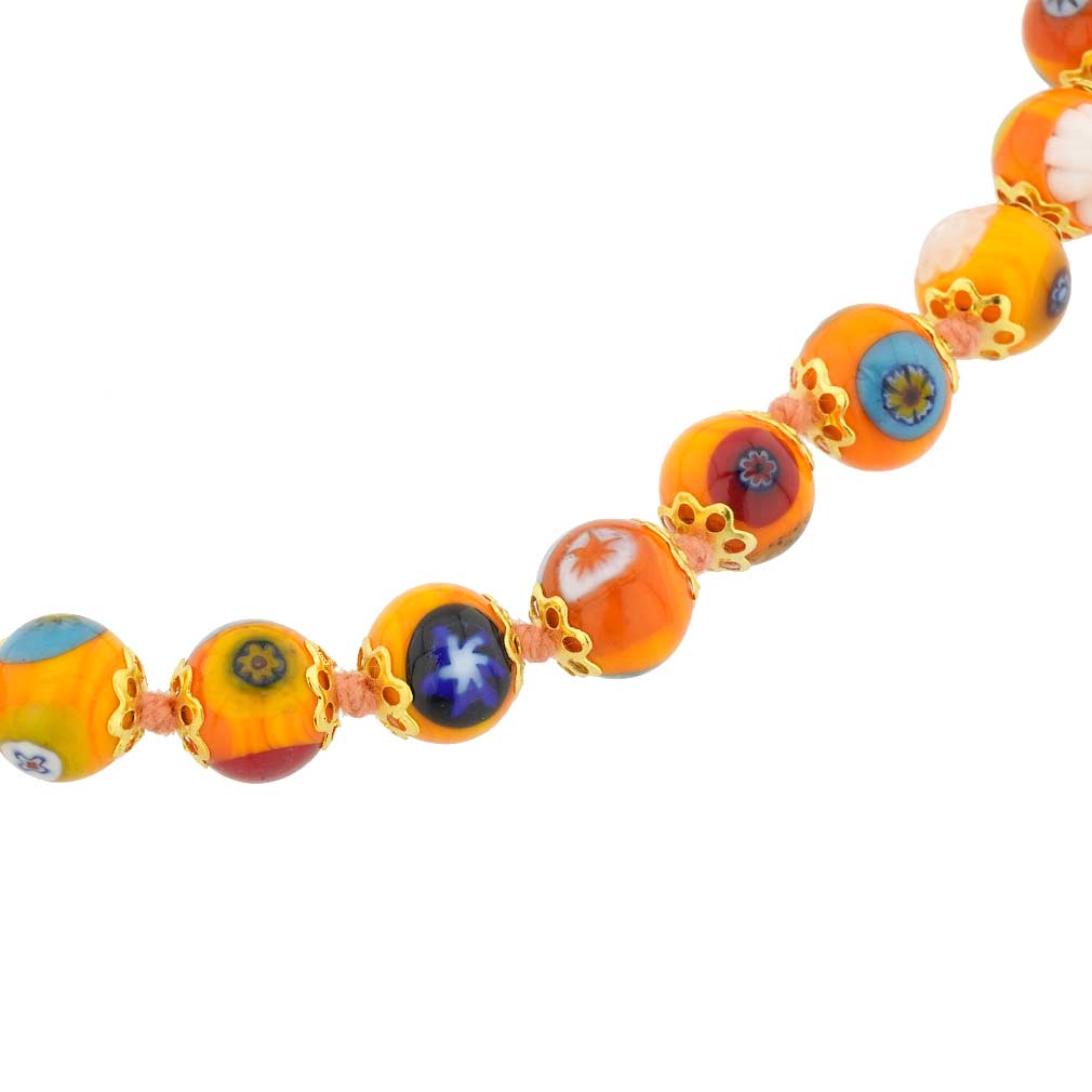 Murano Mosaic Long Necklace - Orange