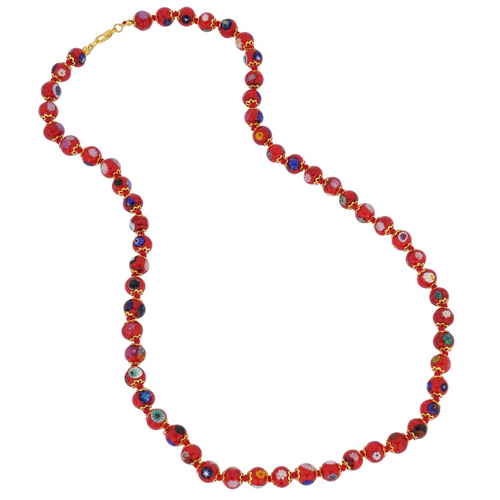 Murano Mosaic Long Necklace - Red