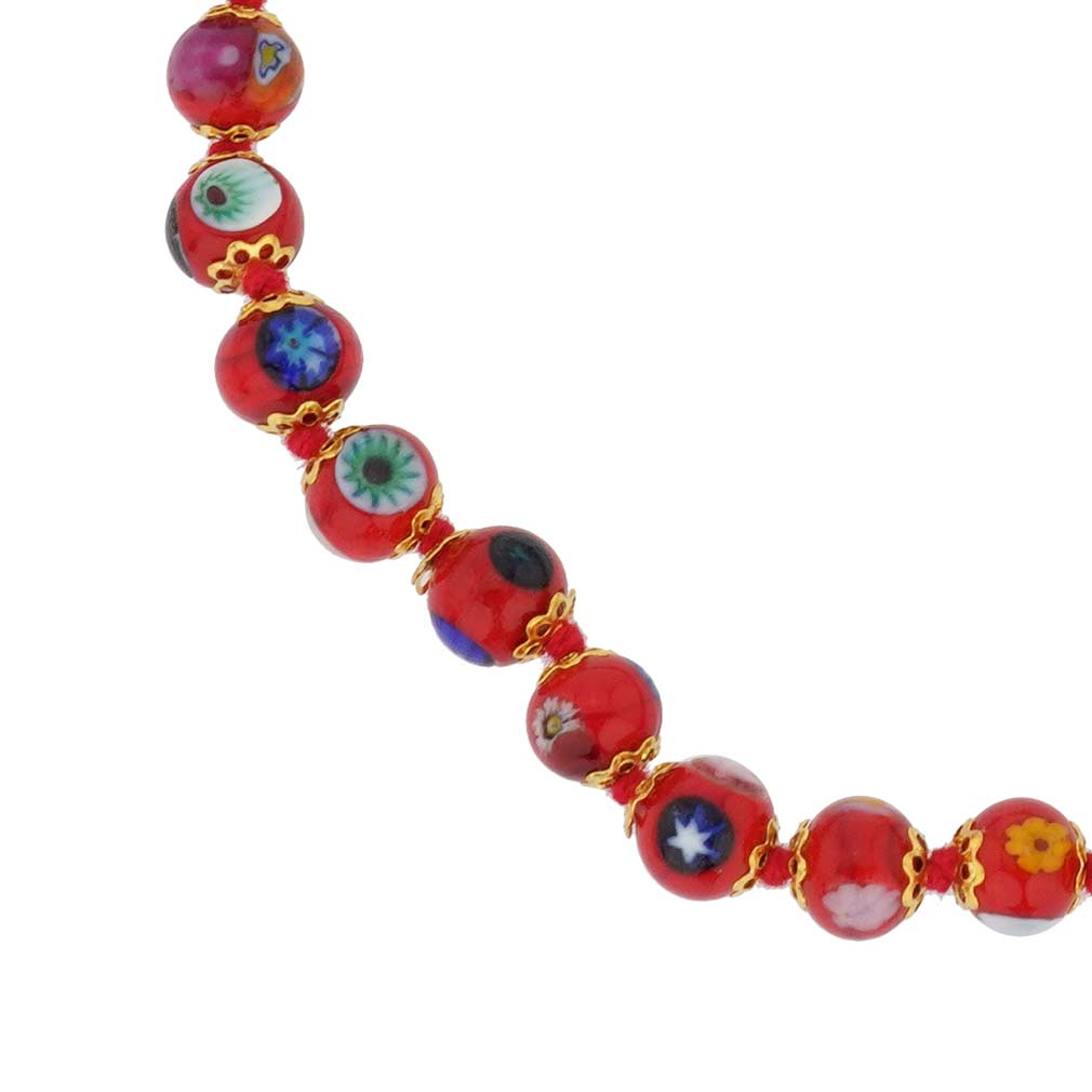 Murano Mosaic Long Necklace - Red