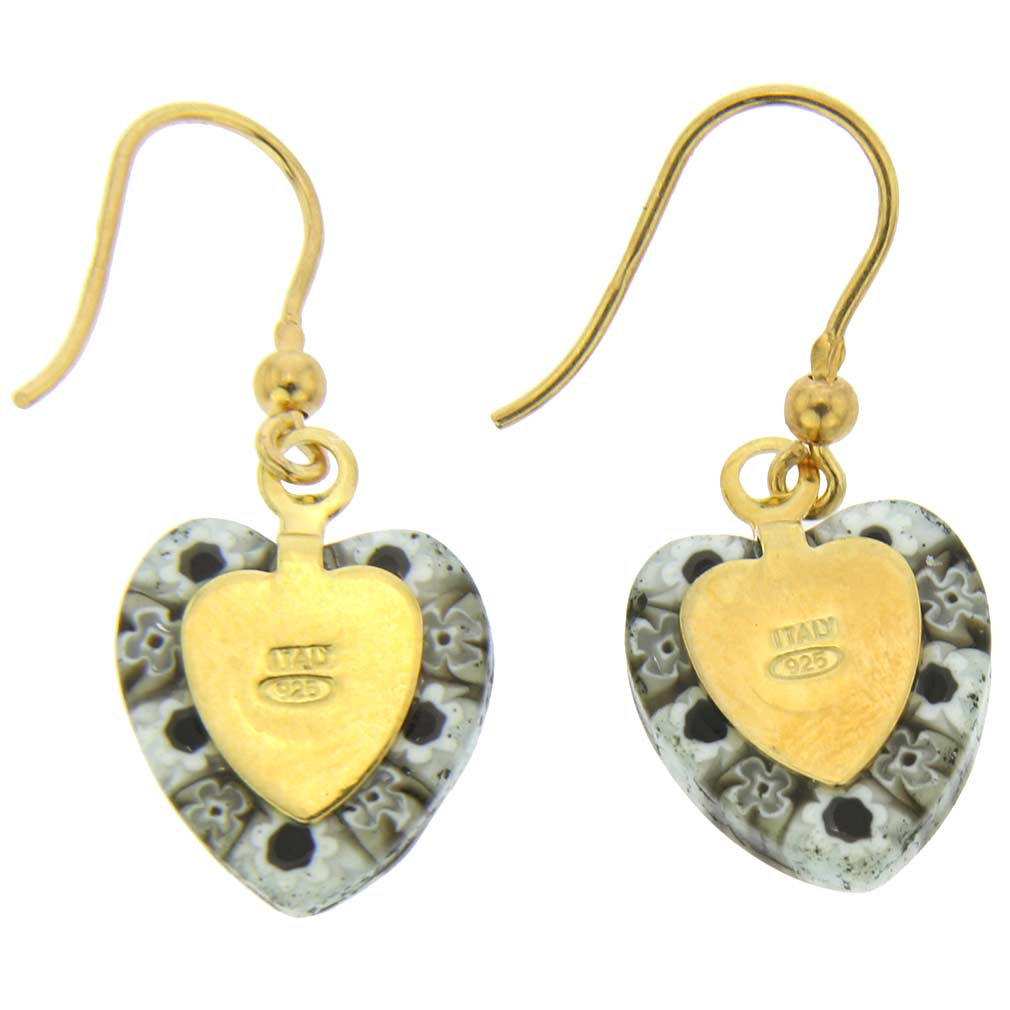 Millefiori Heart Earrings - Gold