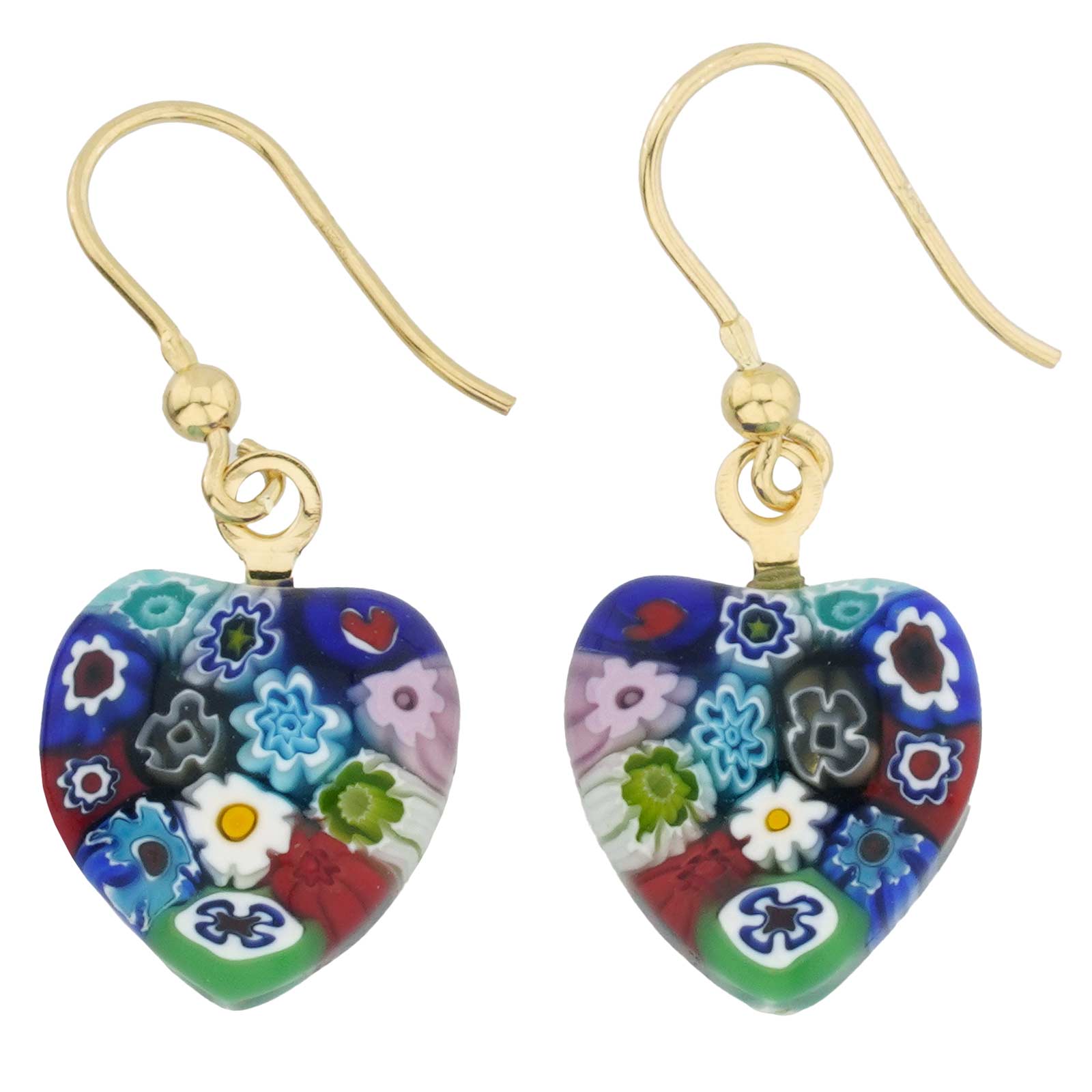 Millefiori Heart Earrings - Gold Multicolor