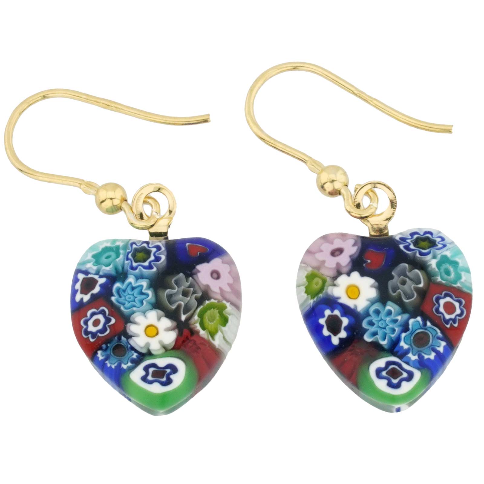 Millefiori Heart Earrings - Gold Multicolor