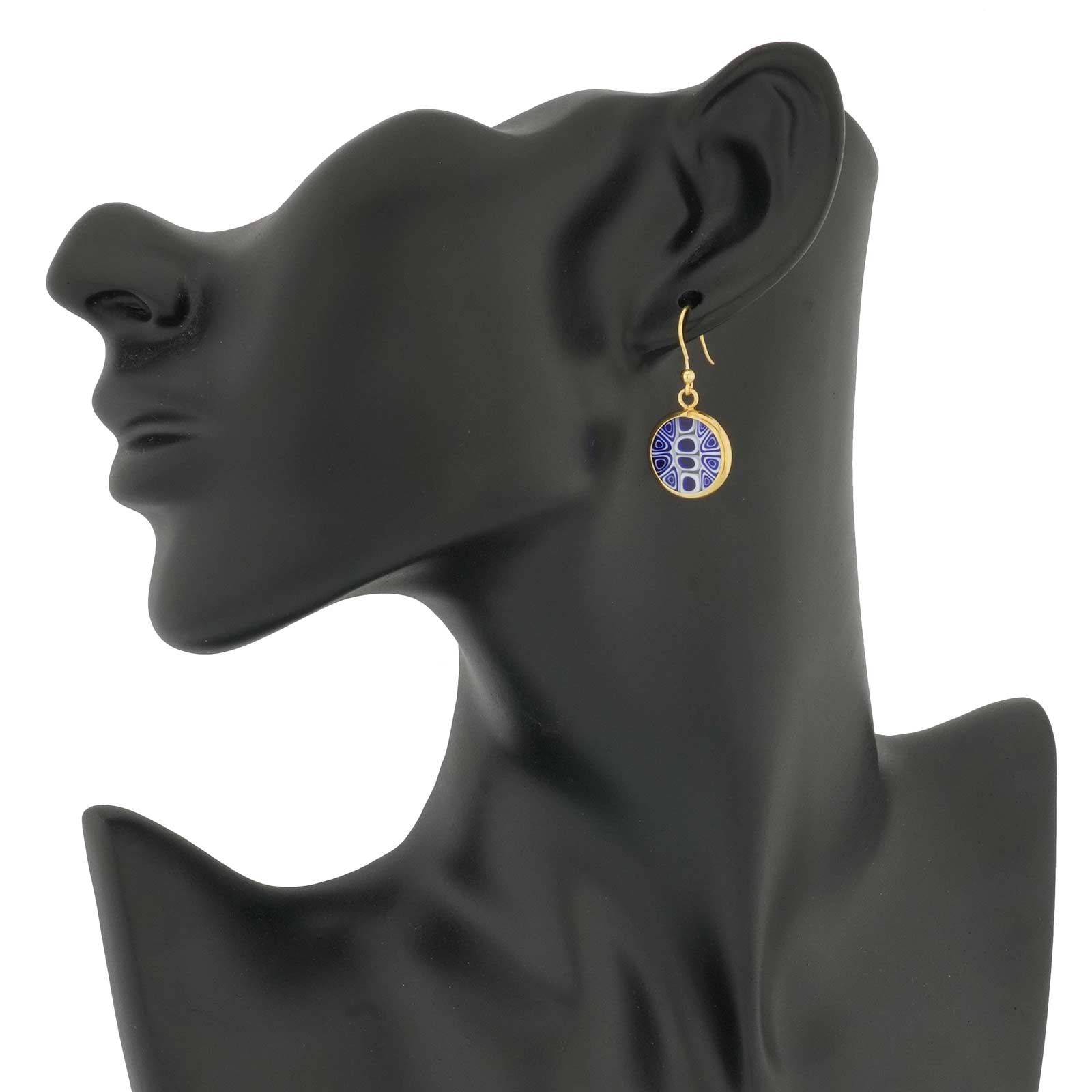 Millefiori Round Dangle Earrings - Gold