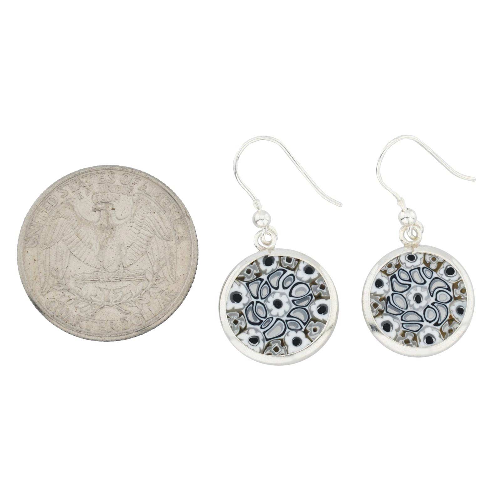 Millefiori Round Dangle Earrings - Silver