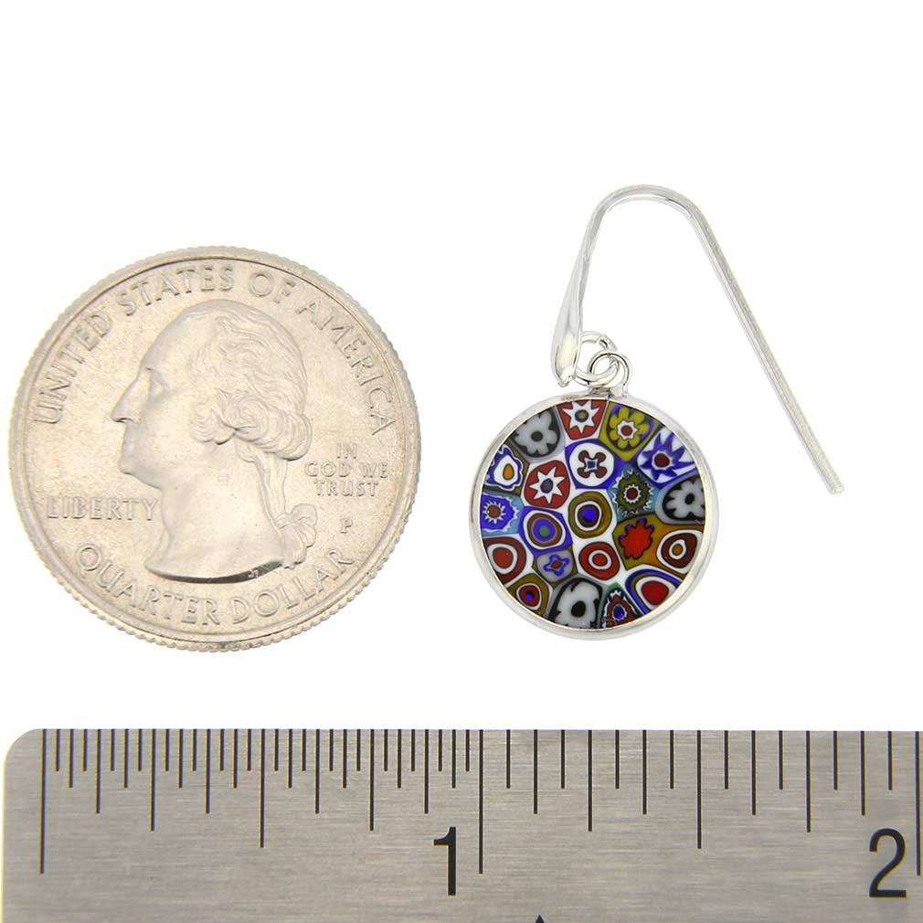 Millefiori Round Dangle Earrings \"Multicolor\" - Silver
